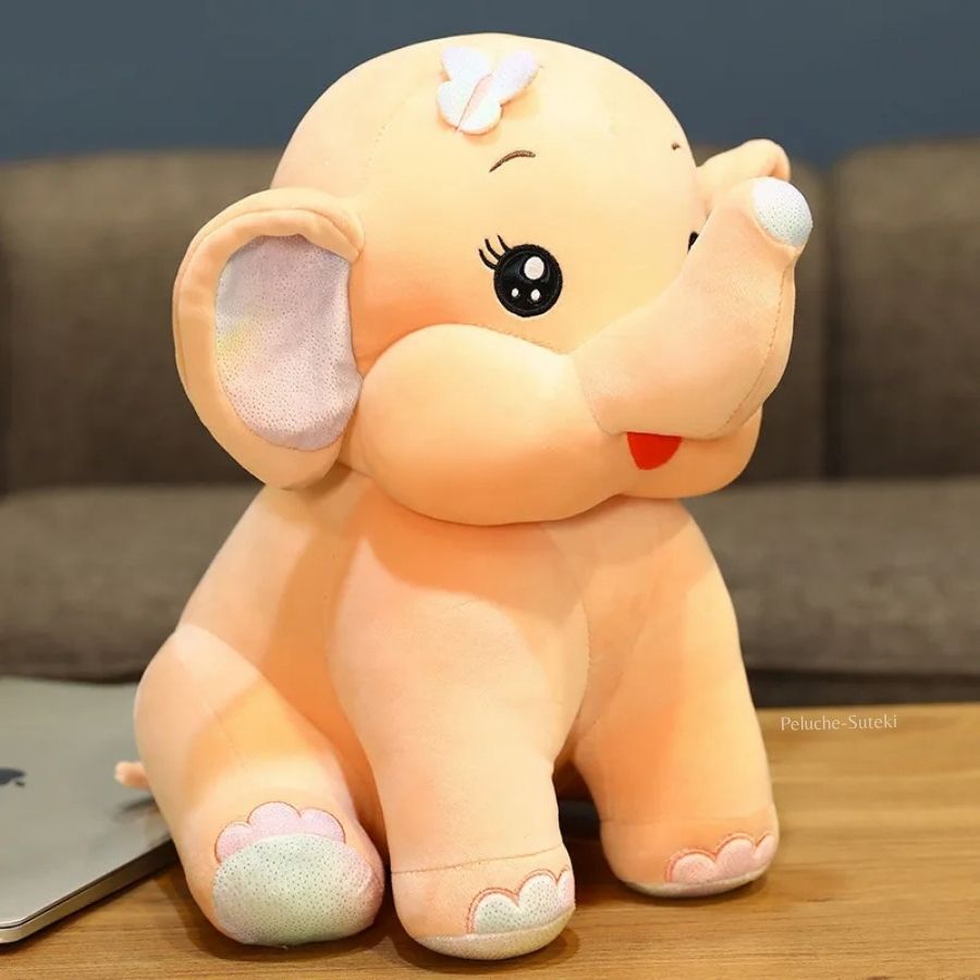 Peluche Éléphant Gris Clair avec Oreilles Irisées et Cils