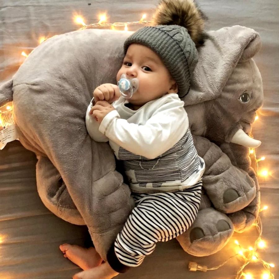 Doudou Éléphant Géant en Peluche Grise