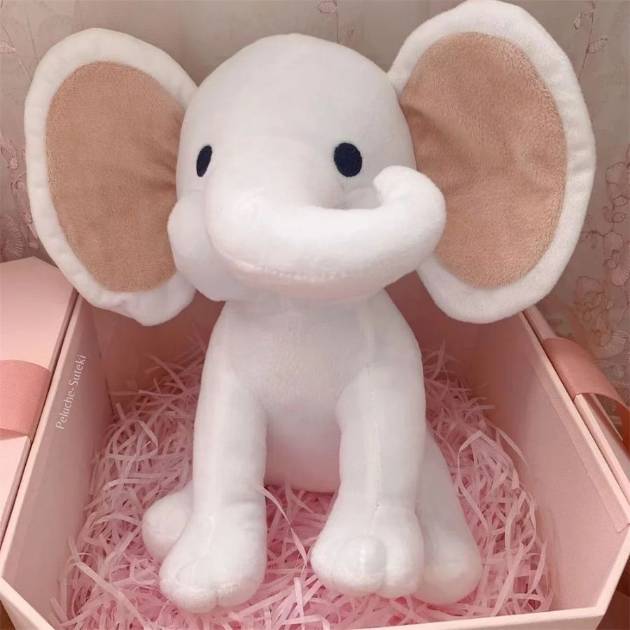 Peluche Éléphant Blanc Cassé à Grandes Oreilles