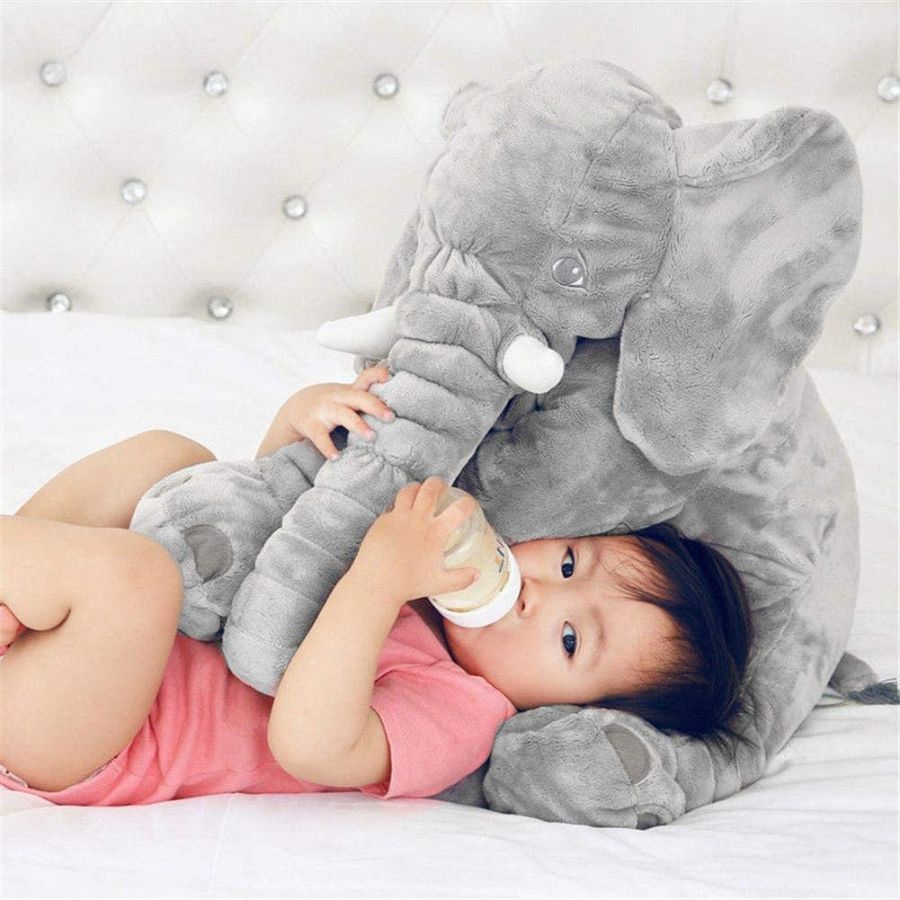 Doudou Éléphant Géant en Peluche Grise