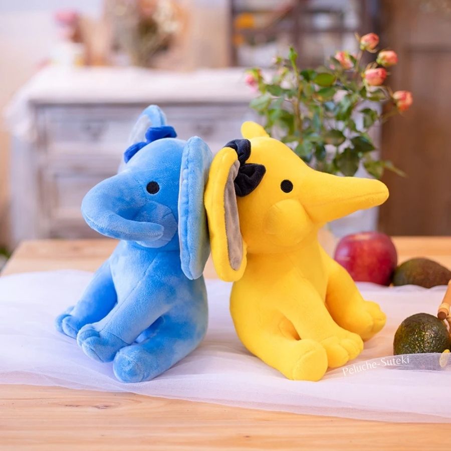 Doudou Éléphant Bleu Azur avec Joli Nœud