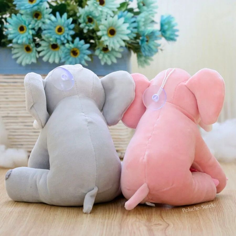 Peluche Éléphant Rose Poudré avec Yeux Brodés