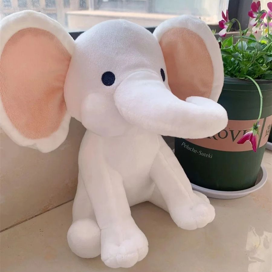 Peluche Éléphant Blanc Cassé à Grandes Oreilles