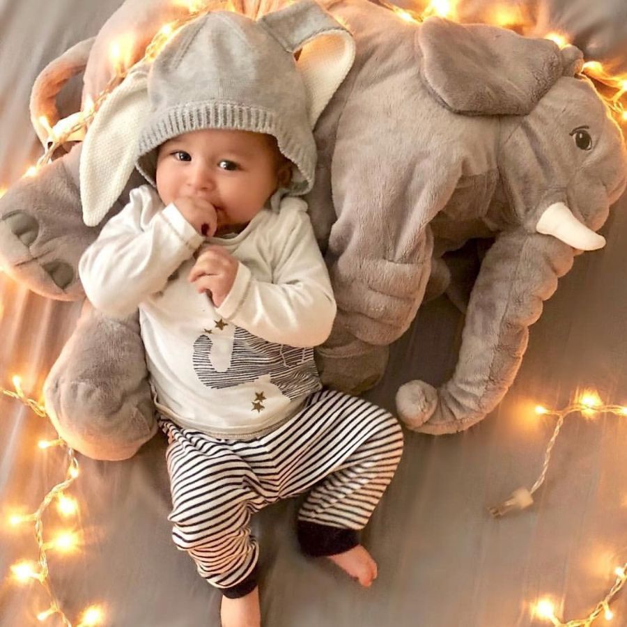 Doudou Éléphant Géant en Peluche Grise