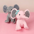 Peluche d'Éléphant Mignon Rose à Nœud Bleu