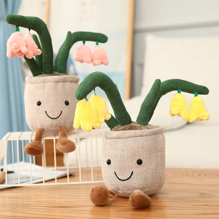 Peluche Pot de Fleurs Souriant avec Clochettes