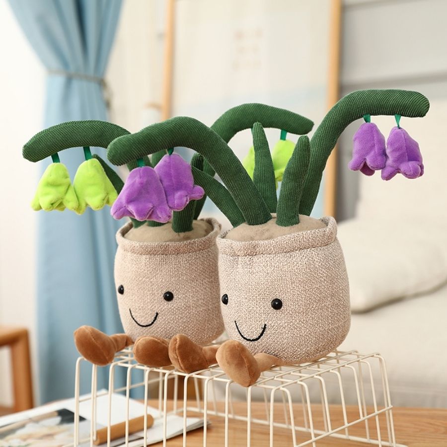 Peluche Pot de Fleurs Souriant avec Clochettes
