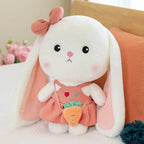 Peluche Lapin Blanc Crème à Robe Corail et Sac Carotte