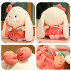 Peluche Lapin Blanc Crème à Robe Corail et Sac Carotte