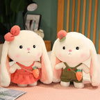 Peluche Lapin Blanc Crème à Robe Corail et Sac Carotte