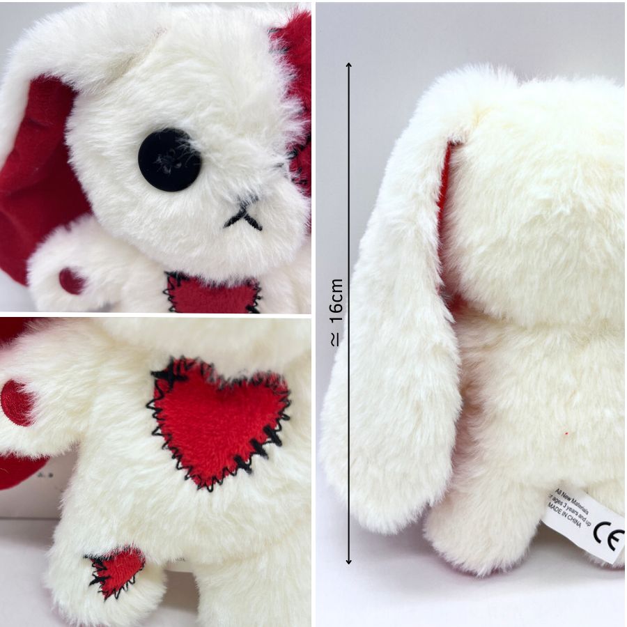Peluche Lapin Gothique Crème et Rouge à Coutures