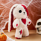 Peluche Lapin Gothique Crème et Rouge à Coutures