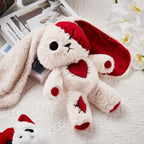 Peluche Lapin Gothique Crème et Rouge à Coutures