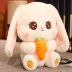 Peluche Lapin Blanc Crème aux Yeux Cœurs et Carotte
