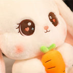 Peluche Lapin Blanc Crème aux Yeux Cœurs et Carotte