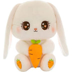 Peluche Lapin Blanc Crème aux Yeux Cœurs et Carotte