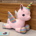 Peluche Licorne Rose à Ailes et Crinière Arc-en-Ciel