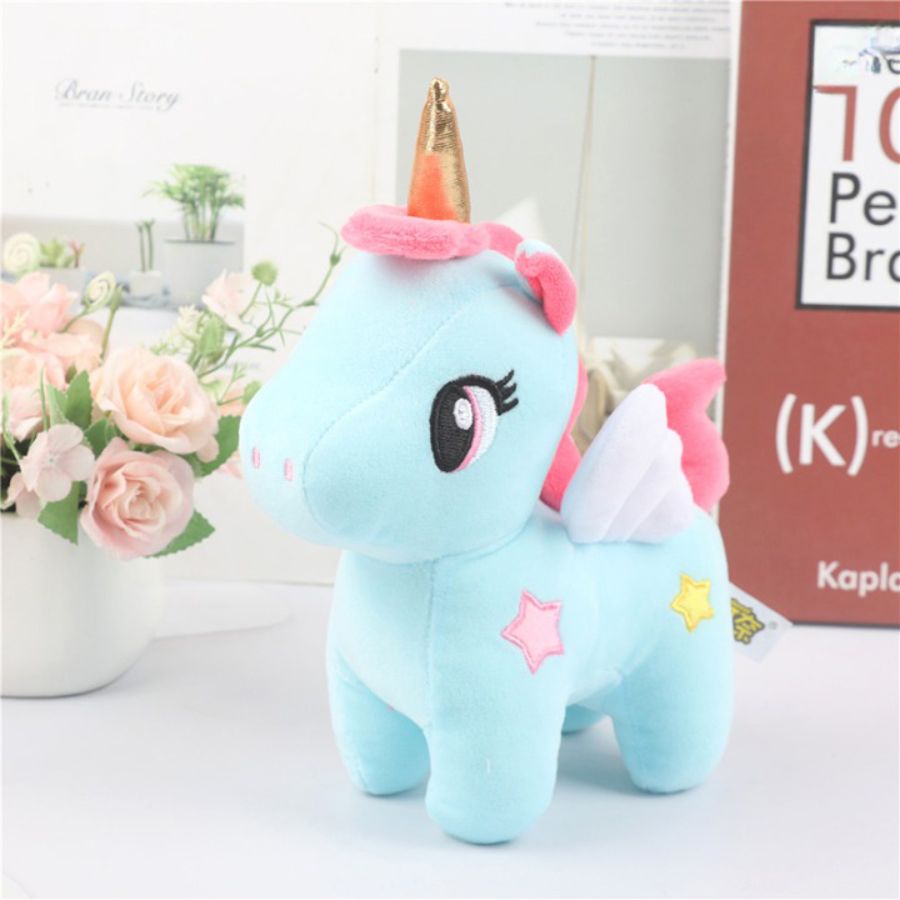Peluche Licorne Rose à Corne Dorée et Étoile Bleue