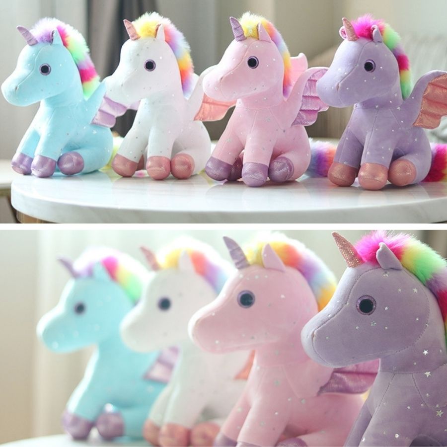Peluche Licorne Rose Pâle aux Ailes Scintillantes
