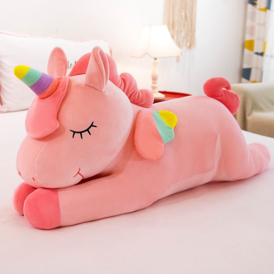 Peluche Licorne Endormie Rose ou Blanche Arc-en-Ciel