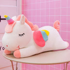 Peluche Licorne Endormie Rose ou Blanche Arc-en-Ciel