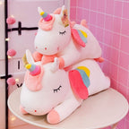 Peluche Licorne Endormie Rose ou Blanche Arc-en-Ciel