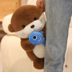 Peluche Loutre Marron avec Poisson Bleu
