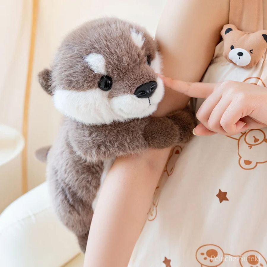 Peluche Loutre Grise et Blanche aux Bras Ouverts