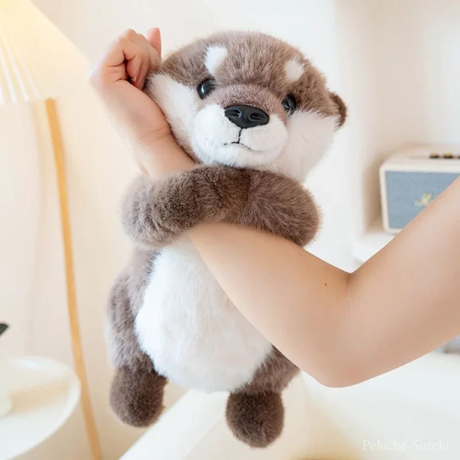 Peluche Loutre Grise et Blanche aux Bras Ouverts