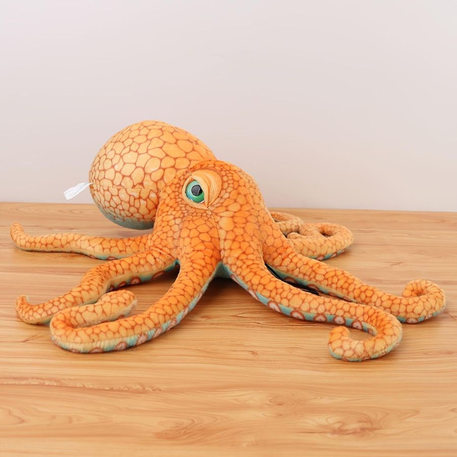 Grande Peluche Poulpe Orange à Motif Alvéolé
