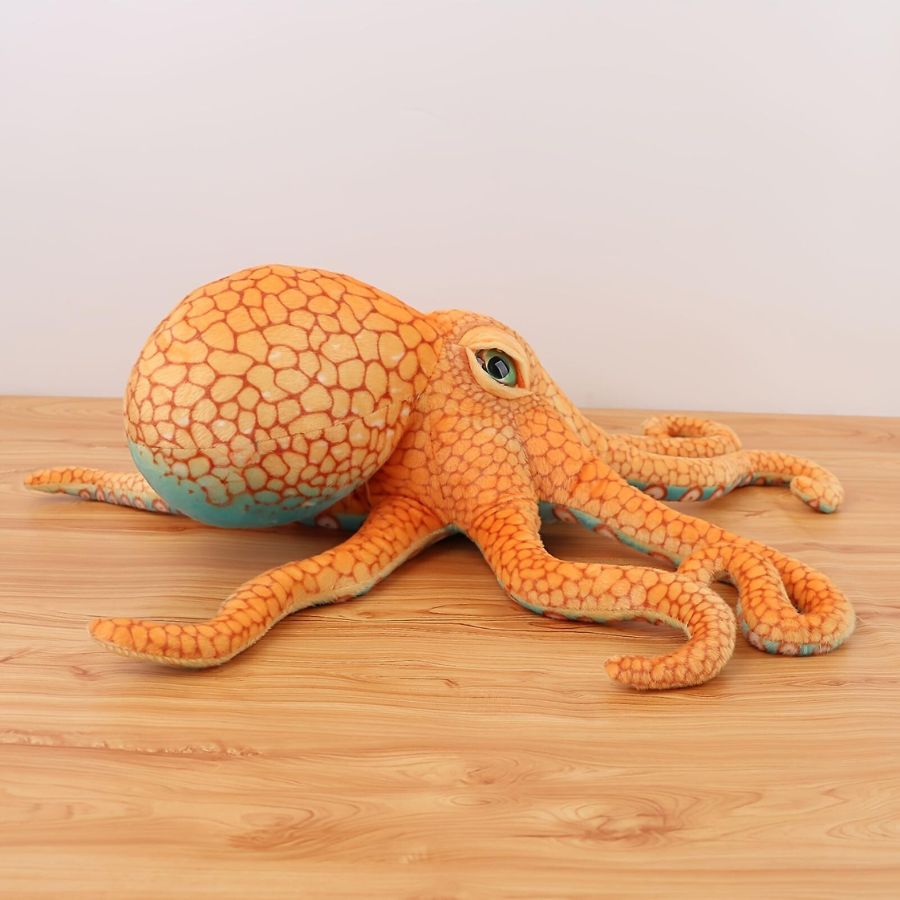 Grande Peluche Poulpe Orange à Motif Alvéolé