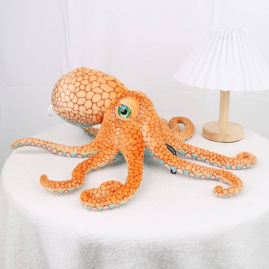Grande Peluche Poulpe Orange à Motif Alvéolé