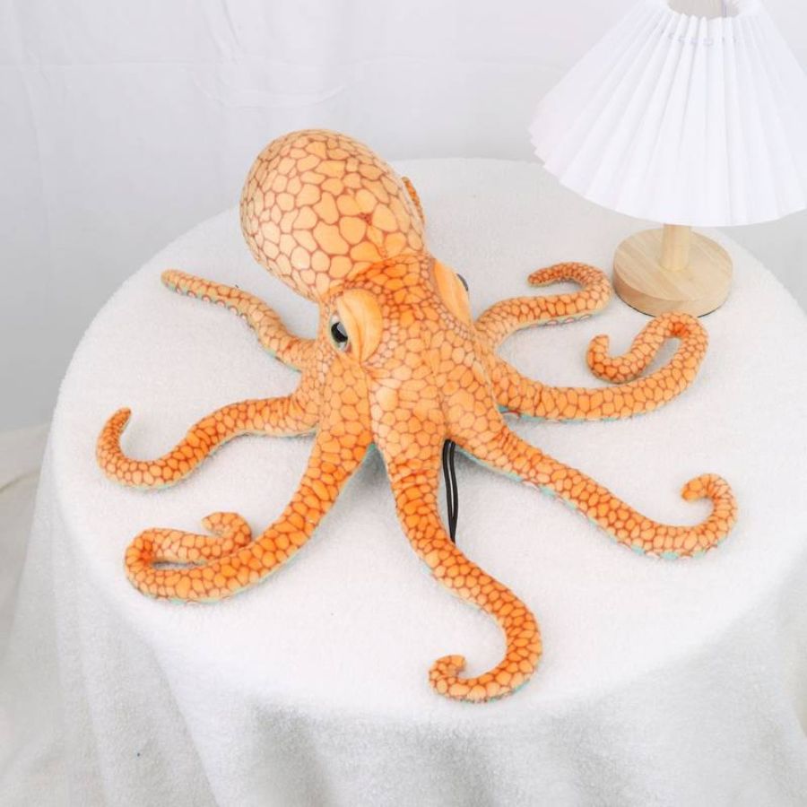 Grande Peluche Poulpe Orange à Motif Alvéolé