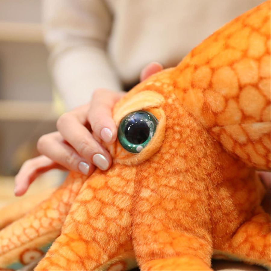 Grande Peluche Poulpe Orange à Motif Alvéolé