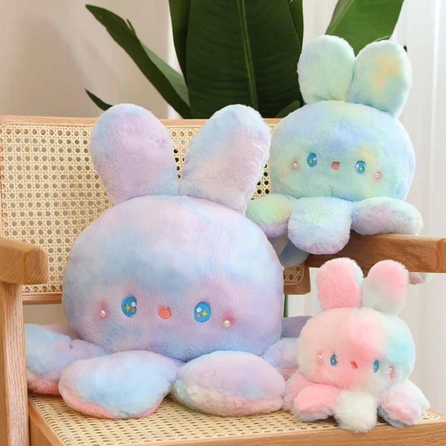 Peluche Lapin Pieuvre Kawaii Pastel Tie-Dye