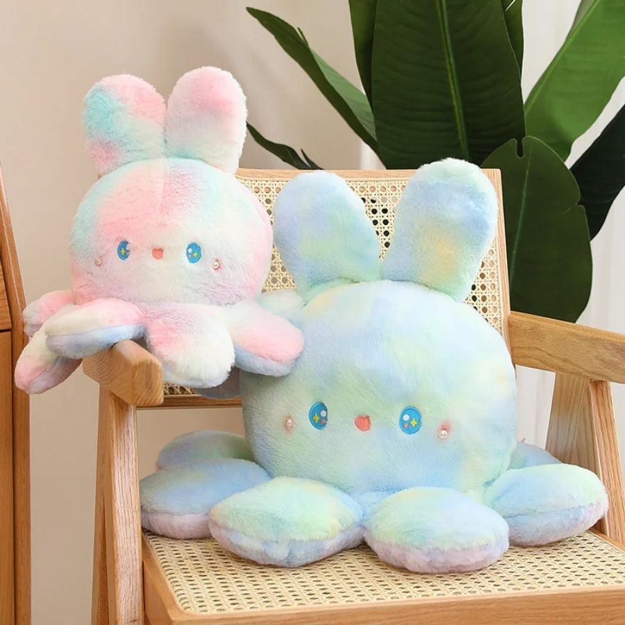 Peluche Lapin Pieuvre Kawaii Pastel Tie-Dye