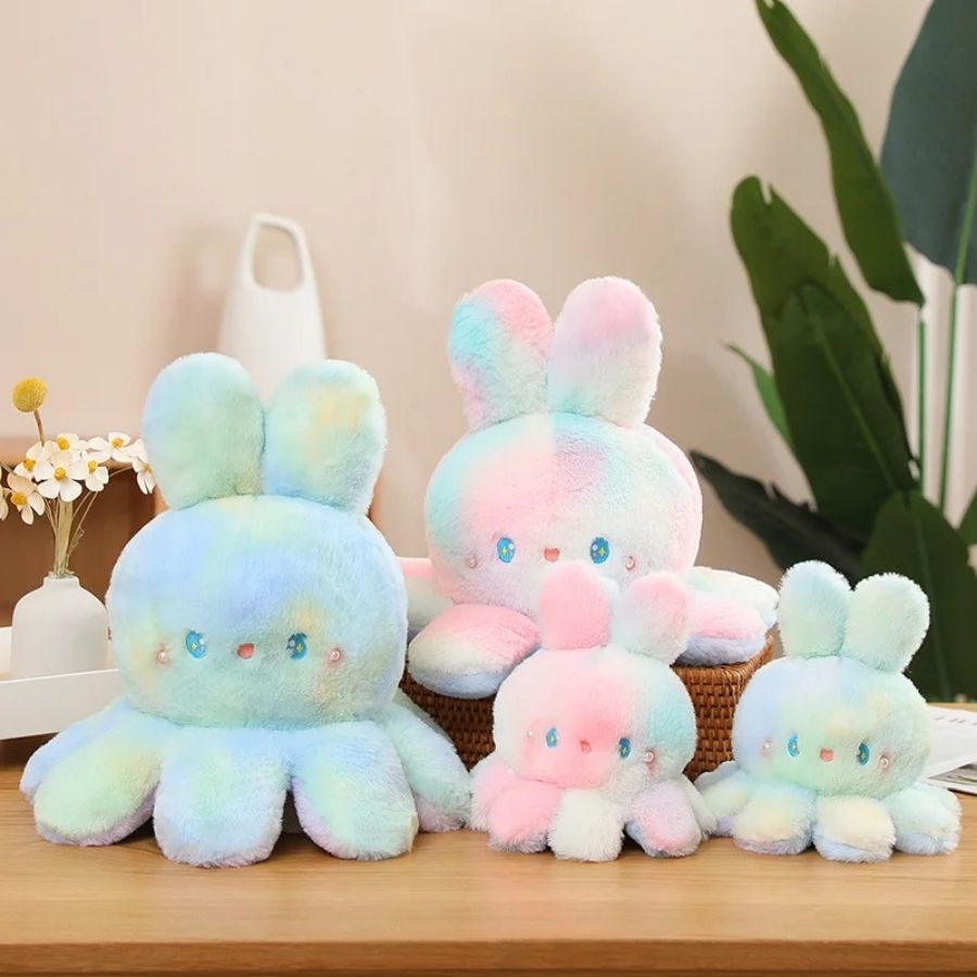 Peluche Lapin Pieuvre Kawaii Pastel Tie-Dye