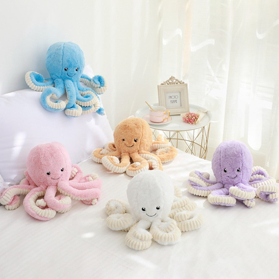 Peluche Poulpe Géant Rose en Velours et Côtelé