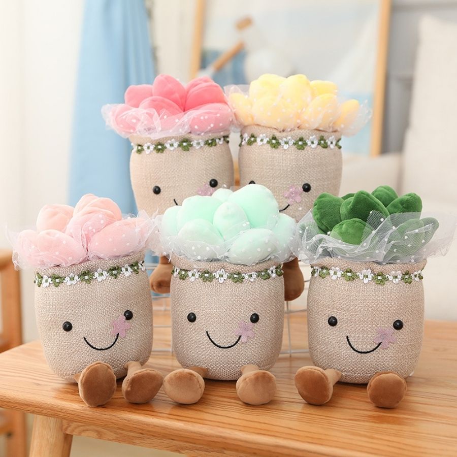 Peluche Succulente Souriante en Pot avec Pieds
