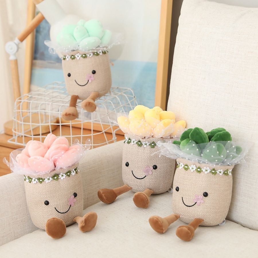 Peluche Succulente Souriante en Pot avec Pieds