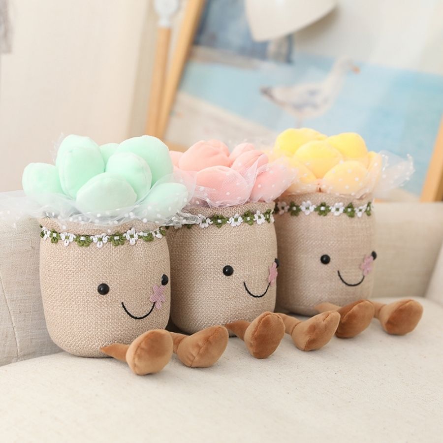 Peluche Succulente Souriante en Pot avec Pieds