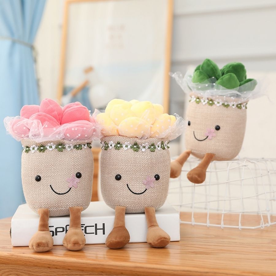Peluche Succulente Souriante en Pot avec Pieds