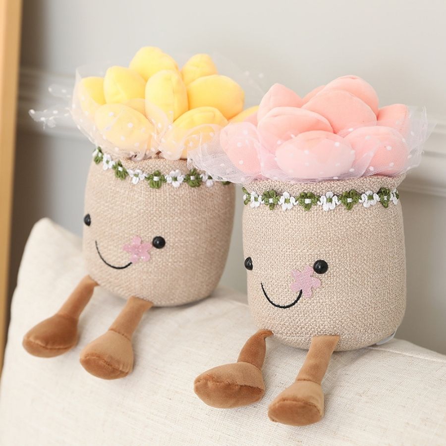 Peluche Succulente Souriante en Pot avec Pieds