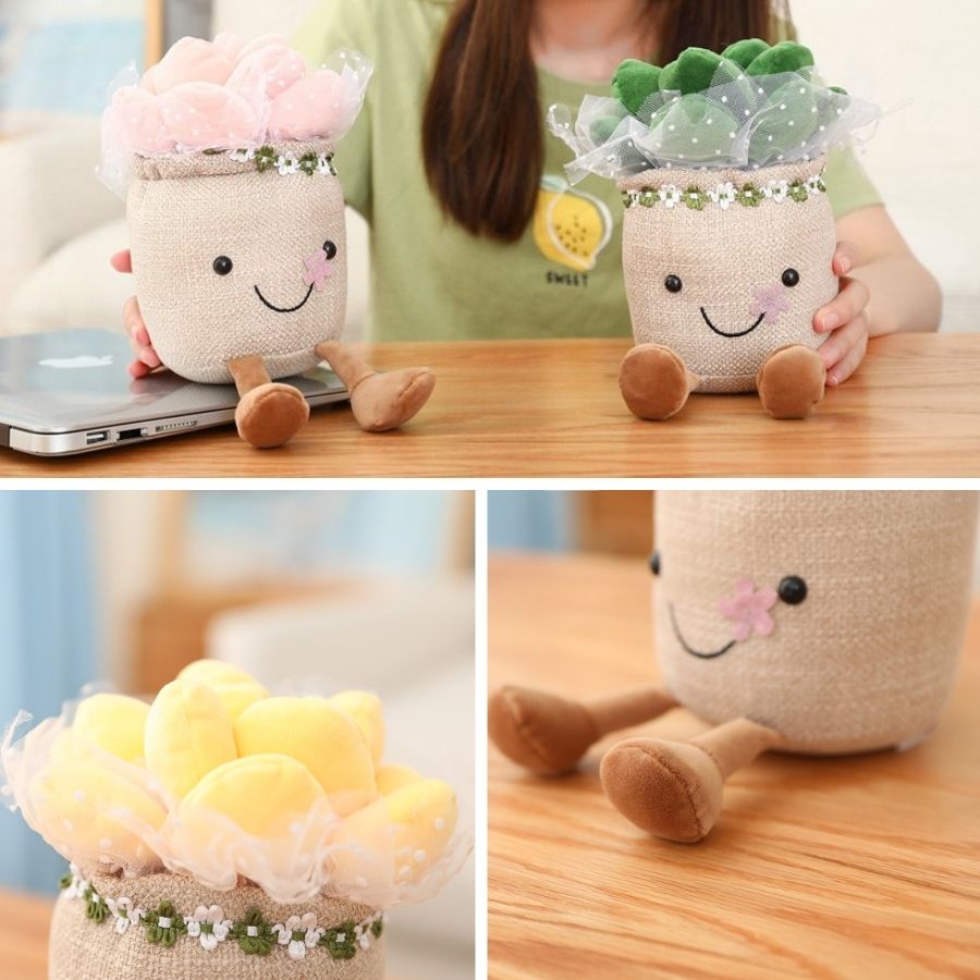 Peluche Succulente Souriante en Pot avec Pieds