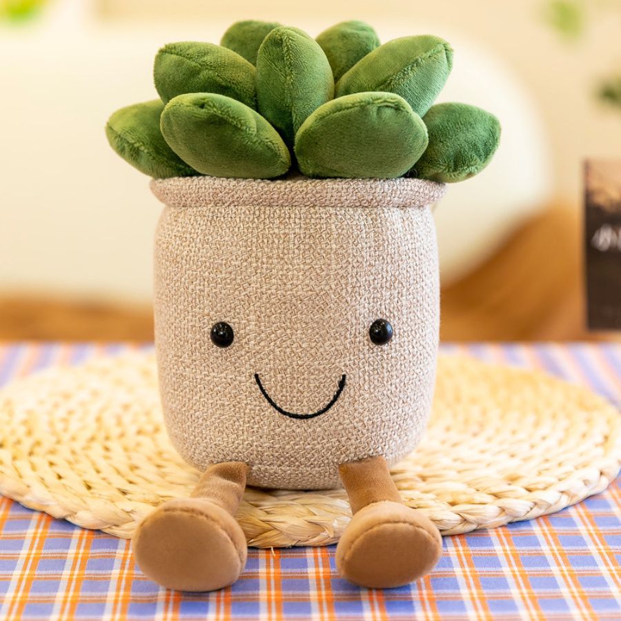 Peluche Succulente Kawaii avec Visage Souriant et Pieds