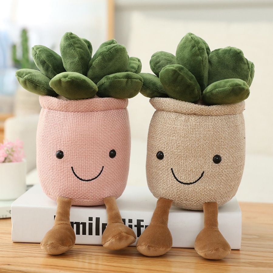 Peluche Succulente Kawaii avec Visage Souriant et Pieds
