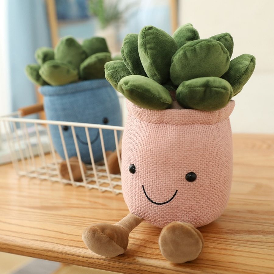 Peluche Succulente Kawaii avec Visage Souriant et Pieds