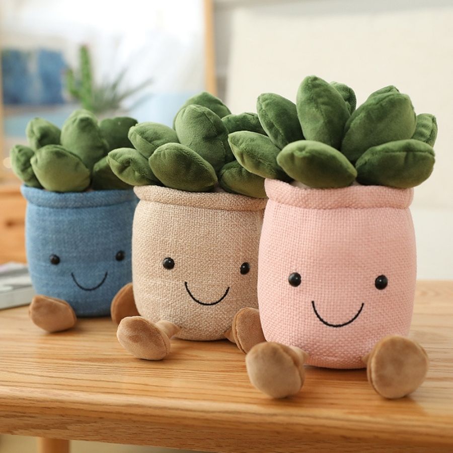 Peluche Succulente Kawaii avec Visage Souriant et Pieds