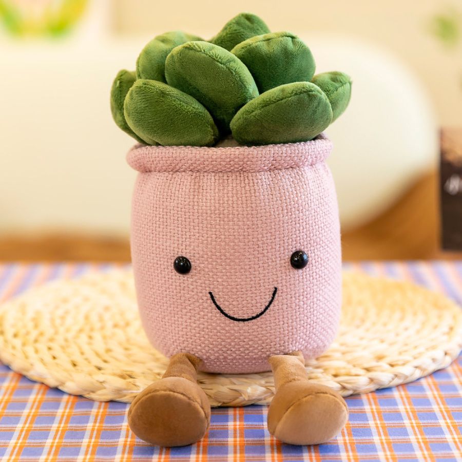 Peluche Succulente Kawaii avec Visage Souriant et Pieds