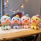 Peluche Pieuvre Pastel avec Chapeau et Joues Roses